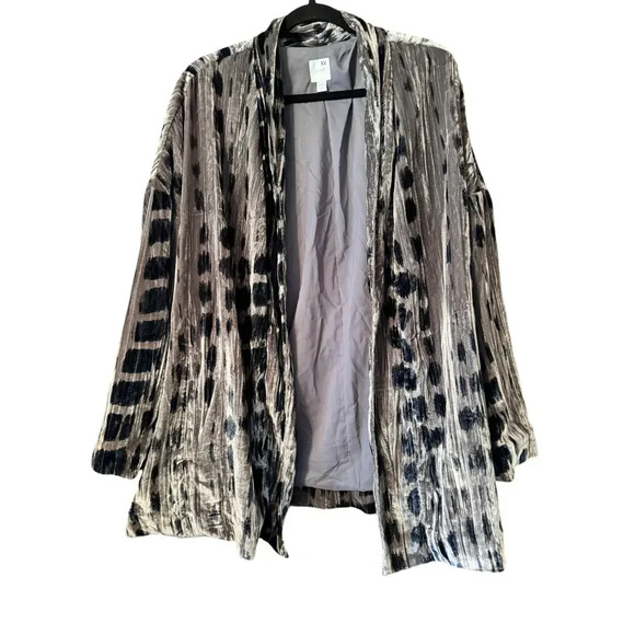 Purejill (J.Jill) Velvet open front swing kimono 1X Gray/Navy Modern Unique - Picture 1 of 8